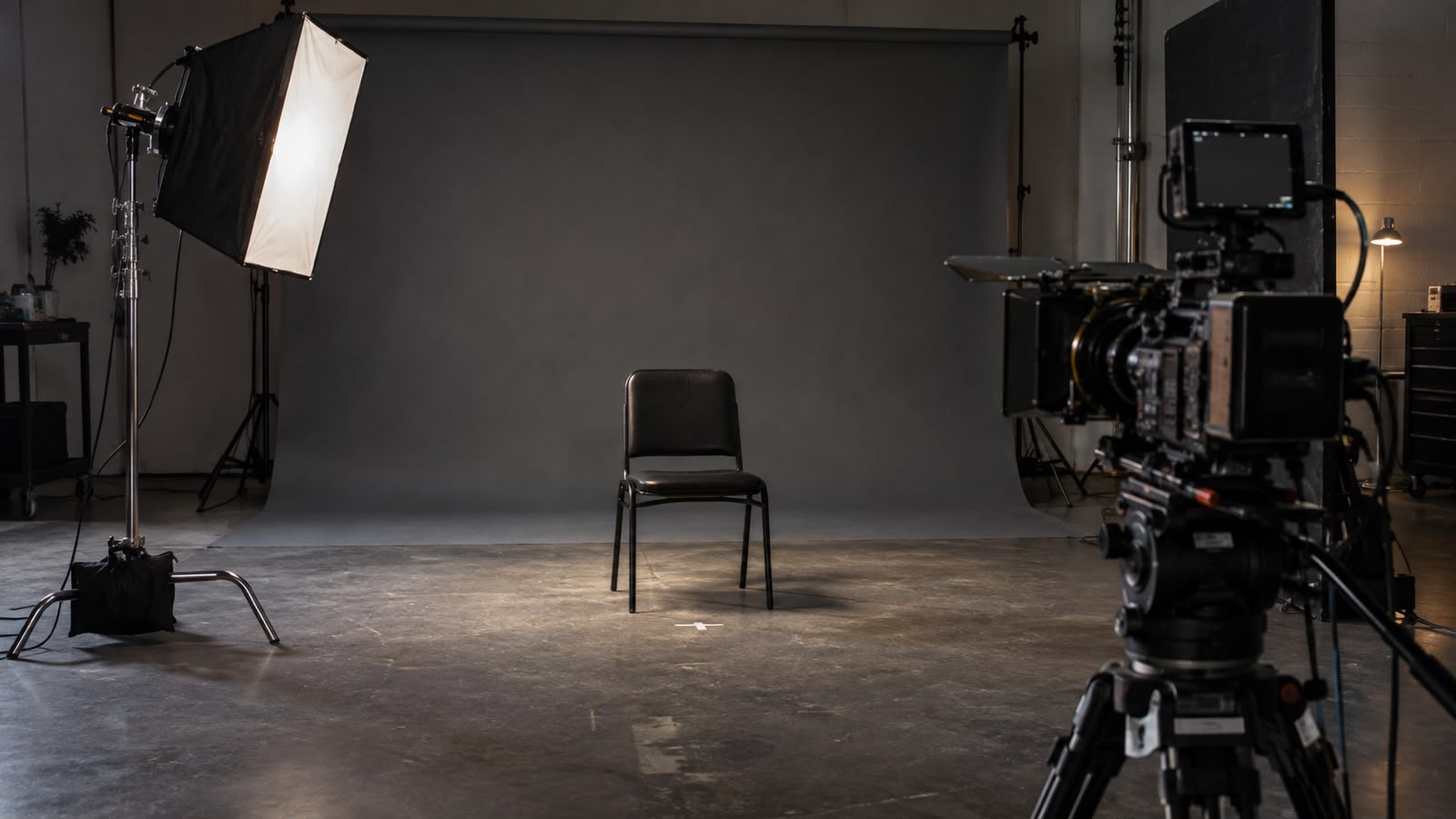 Cinema camera and lighting prepared for an audition